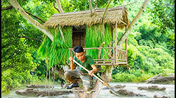 I Spent 90 Days Building a Bamboo Tree House to Escape Dangerous Crocodiles