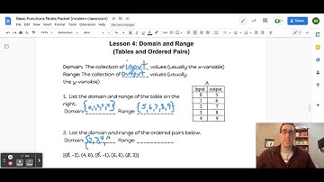 Functions Domain and Range - Tables and Ordered Pairs