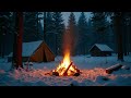 Winter Campfire in Snowstorm — Night Campfire Ambience