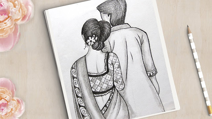 How to Draw Traditional Romantic Couple In Puja