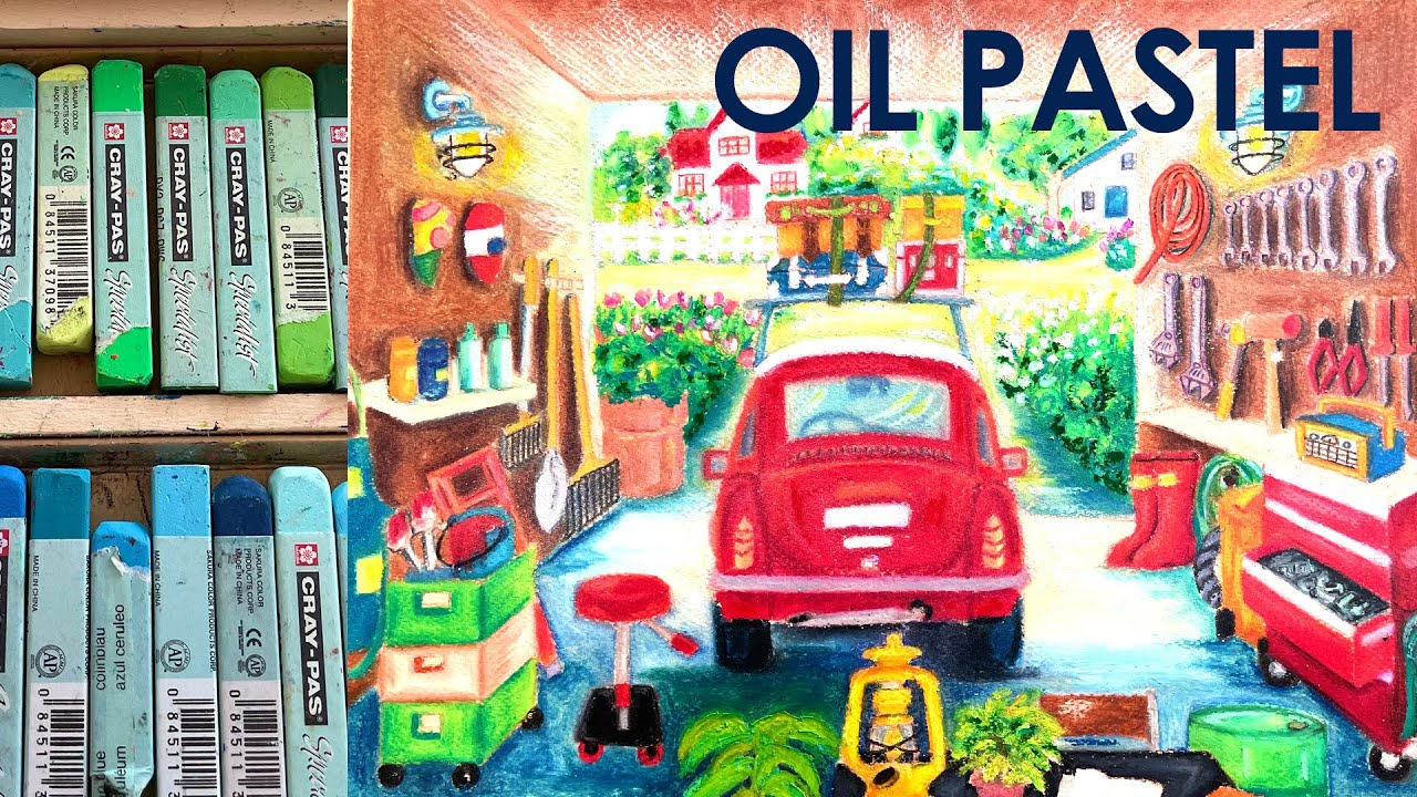 oil pastel (オイルパステル）クレパス画の絵を描いてみた。 - YouTube