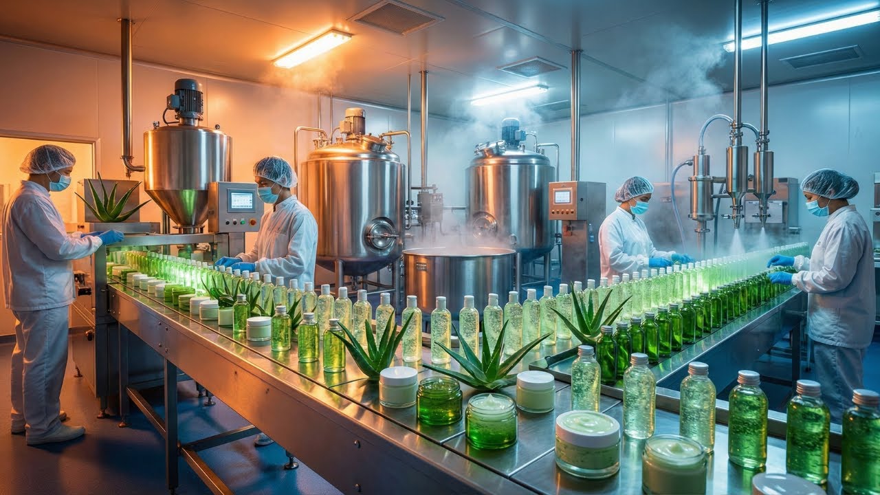''Inside the Aloe Vera Cosmetics Factory 🌿 | How Fresh Aloe Is Turned into Skincare''