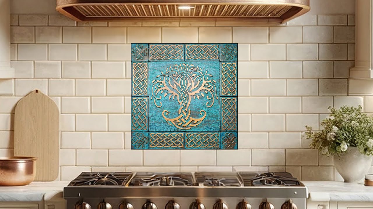 Celtic tree of life - set of 13 Handmade tiles covered with natural ...