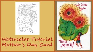 Cute, Whimsical Mother's Day Card - Watercolor Tutorial - Template Available!