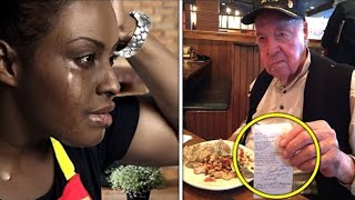 Une serveuse noir nourrit un sans abris, lorsqu'il lui donne cette note elle fond en larmes