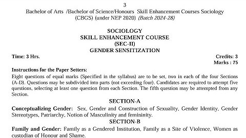 BA / BSc 2nd Semester Sociology Skill Enhancement Course Syllabus 2025 GNDU University