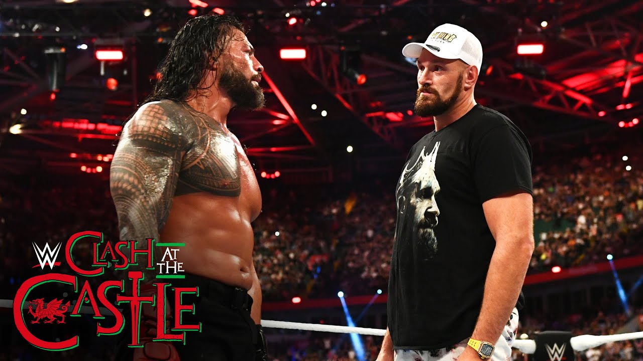 Roman Reigns and Tyson Fury face off WWE Clash at the Castle WWE Network Exclusive