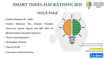 SIH25091 AI-Based Timetable Generation | Solution by Team BackslashN Devs | Smart India Hackathon 25