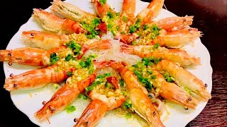 金銀蒜蓉蒸開邊蝦/Steamed Prawn with Garlic