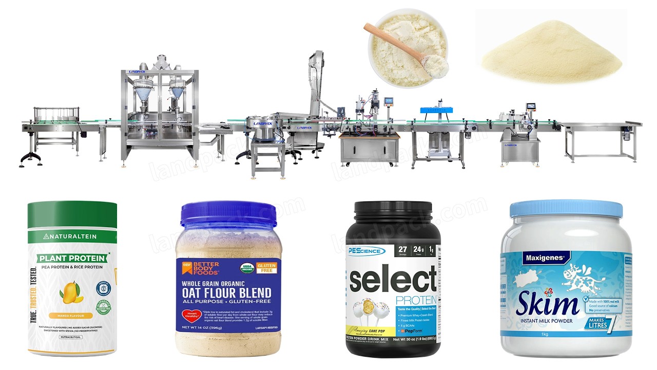 Full Automatic Protein Powder Bottle Filling Machine Line Milk Powder ...