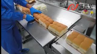 Bread packaging machine for 2 layer bread with 80-100 mm height. Cake packaging machine, bakery line