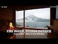 🔴 12 Hours Warm by the Fire While Rain Pours Outside | Mountain Lake Storm | Sleep | HD 1080p