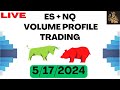 Live may 17th es  nq trading with volume profile atas  apex funded traders 142200