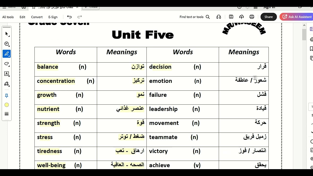 Unit 5   صف سابع منهج جديد الوحدة الخامسة