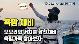 한치 오징어낚시 전동릴2대 거치만으로 170수 채비.(비법 집어등) 왜 잘 잡히는거지?(썬라이즈호)  #해동오동목에기 #한치 #오징어