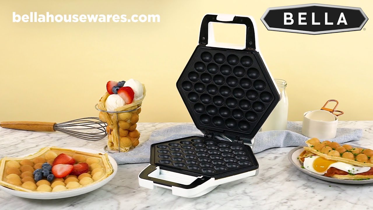 BELLA Bubble Waffle Maker with Cone Rack, White 