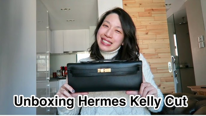 Hermes Kelly Pochette Bag Black Swift Clutch Gold Hardware • MIGHTYCHIC • 