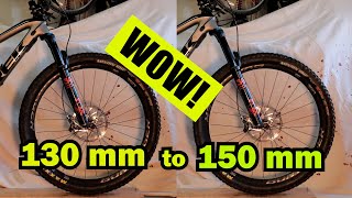 Fox MTB Fork travel increase 130mm to 150mm. How to increase mtb fork travel