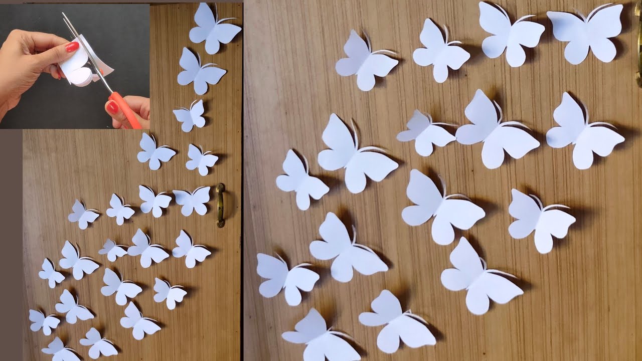 easy white Paper Butterfly wall decoration  How to make Paper Butterfly (5  minutes craft) 