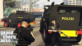 Patroli BRIMOB Tangkap Perampok Bank Dan Maling Mobil Polisi! GTA 5 Mod Polisi Indonesia