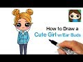 How to Draw a Cute Girl w/Ear Buds Easy