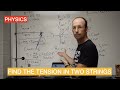 How do you find the tension in two strings?