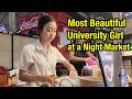 The Most Beautiful Thai University Student Helping Her Mom Selling Food At A Night Market 
