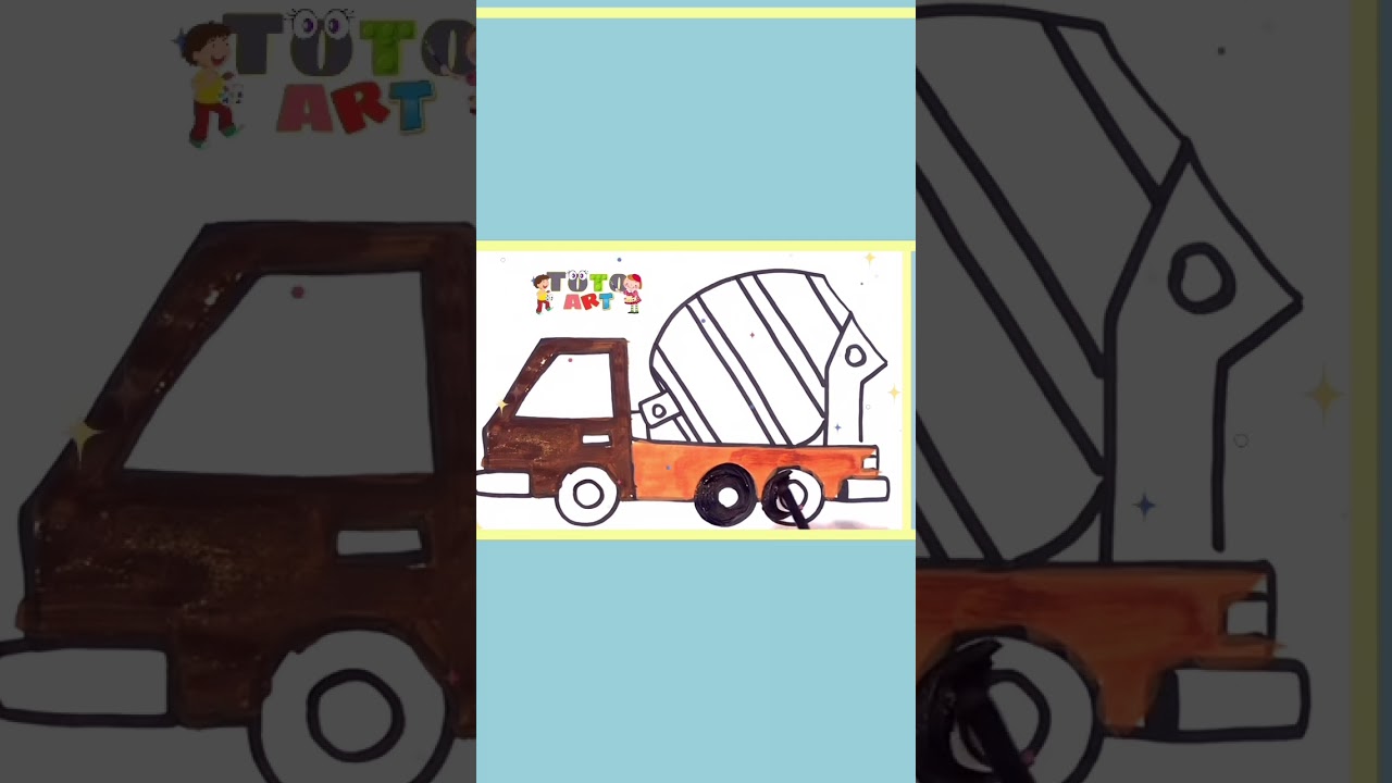 How to draw Cement Mixer Truck - Kids & Toddlers | Draw animals , Paint and Learn _ Toto Art 
