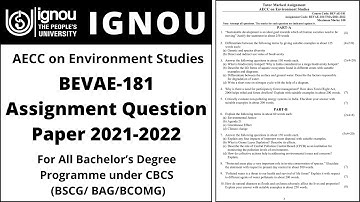 IGNOU BEVAE-181 Assignment Question Paper 2021-2022 | AECC on Environment Studies