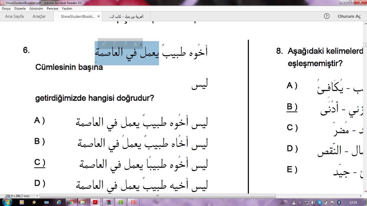252) İnönü Üni İLİTAM Arapça 2 FİNAL Çıkmış sorular