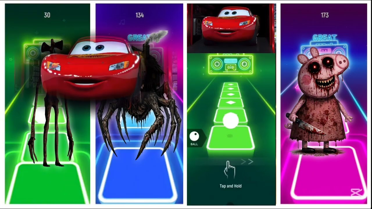 Siren Head.EXE🆚Spider House Head.EXE🆚Peppa Pig.EXE🆚McQueen🎶  Tiles Hop EDM Rush