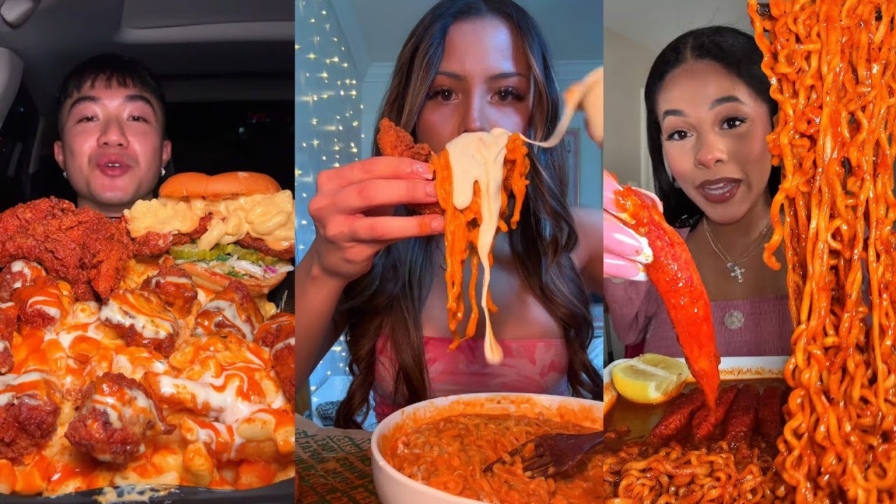 TIKTOK Mukbang Compilation | Dave's Hot Chicken, Buldak, Wingstop, Chipotle & More!