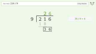 Long Division Problem 216/9: Step-by-Step Video Solution