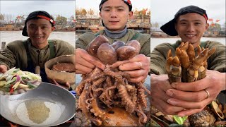 EATING WITH DAGANG Fisherman Dagang eats scallops, octopus, razor clams, and breaded crabs#yummy