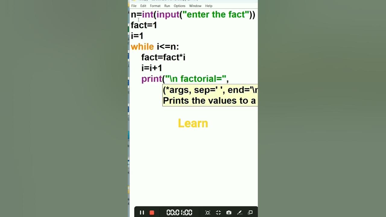 factorial program python// while loop// print output// easy to use ...