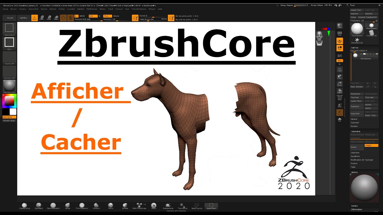 ZbrushCore - 14 - Afficher - Cacher / Hide - Show - YouTube