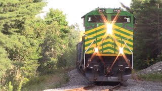 Awesome Horn Action - Friendly Crew! Long Stack Train NBSR 121 Rolling Pass Welsford, NB