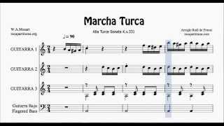 Turkish March by Mozart Sheet Music for Trio Guitar and Electic Bass Guitar Three guitarists