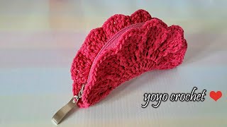 كروشية بوك صدفة سهل وسريع -  فكرة من بواقى الخيوط  - Crochet shell purse #يويو_كروشية