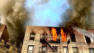 🌟HEAVY FIRE COCKLOFT🌟 FDNY Queens 5th Alarm 7254 Heavy Fire Throughout Top Floor in the Cockloft