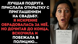 видео: Лучшая подруга прислала открытку с приглашением на свадьбу. Дочитав её до конца я побежала в полицию картинка: Лучшая подруга прислала открытку с приглашением на свадьбу. Дочитав её до конца я побежала в полицию