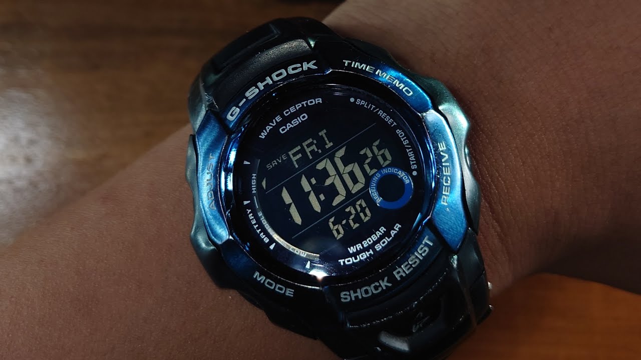 Casio GShock Solar GW 700 BDJ full thép, vành xanh navi đẹp, hiển