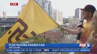 Padres Fan Waves Flag In East Village