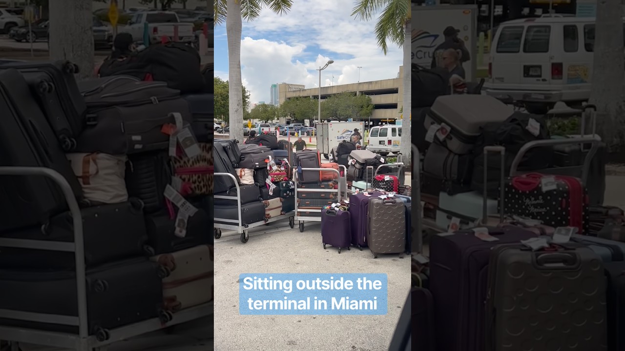 Luggage just sitting outside the terminal for the Carnival Horizon in Miami