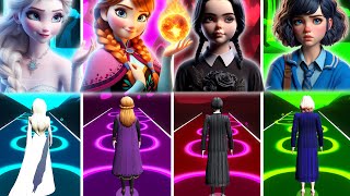 Frozen Elsa & Anna VS Wednesday Addams & Enid Sinclair - Tiles Hop! Let It Go | Bloody Mary!