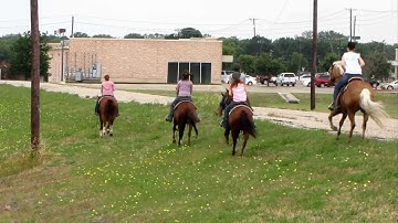 Scootin Merada, Pepto, Prince, April, - trail ride - crossing ditch, loping - Valley View Ranch