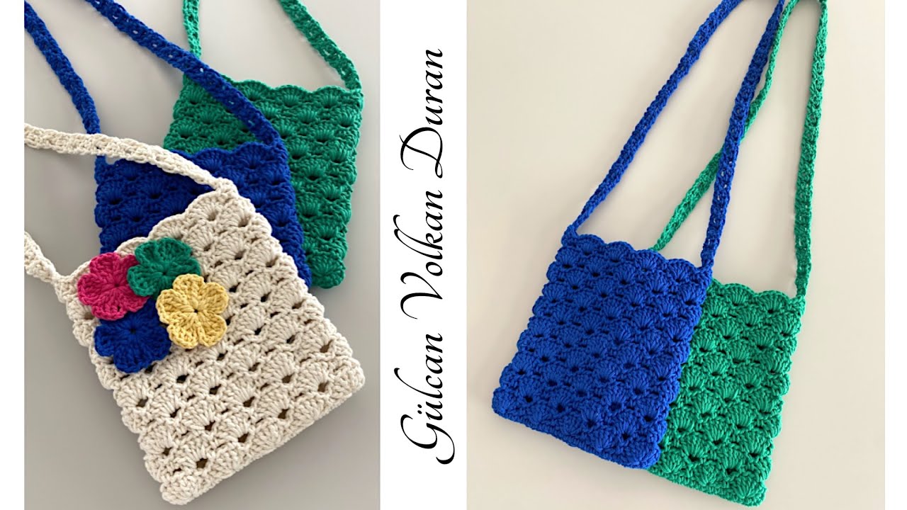 KIZ ÇOCUKLARA BAYRAMLIK ÖRGÜ ÇİÇEK DETAYLI ÇANTA ANLATIMI