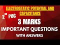 Electrostatic Potential and Capacitance | Important Questions with Answers 3 marks | 2nd PU 2025-26.