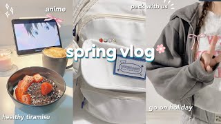 spring vlog 𐙚⋆🍓what's in my bag, pack with us, watching anime, go on holiday, healthy dessert 🍰