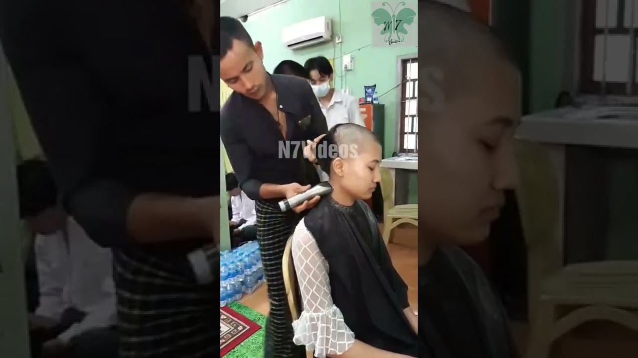 super super long hair young girl headshave